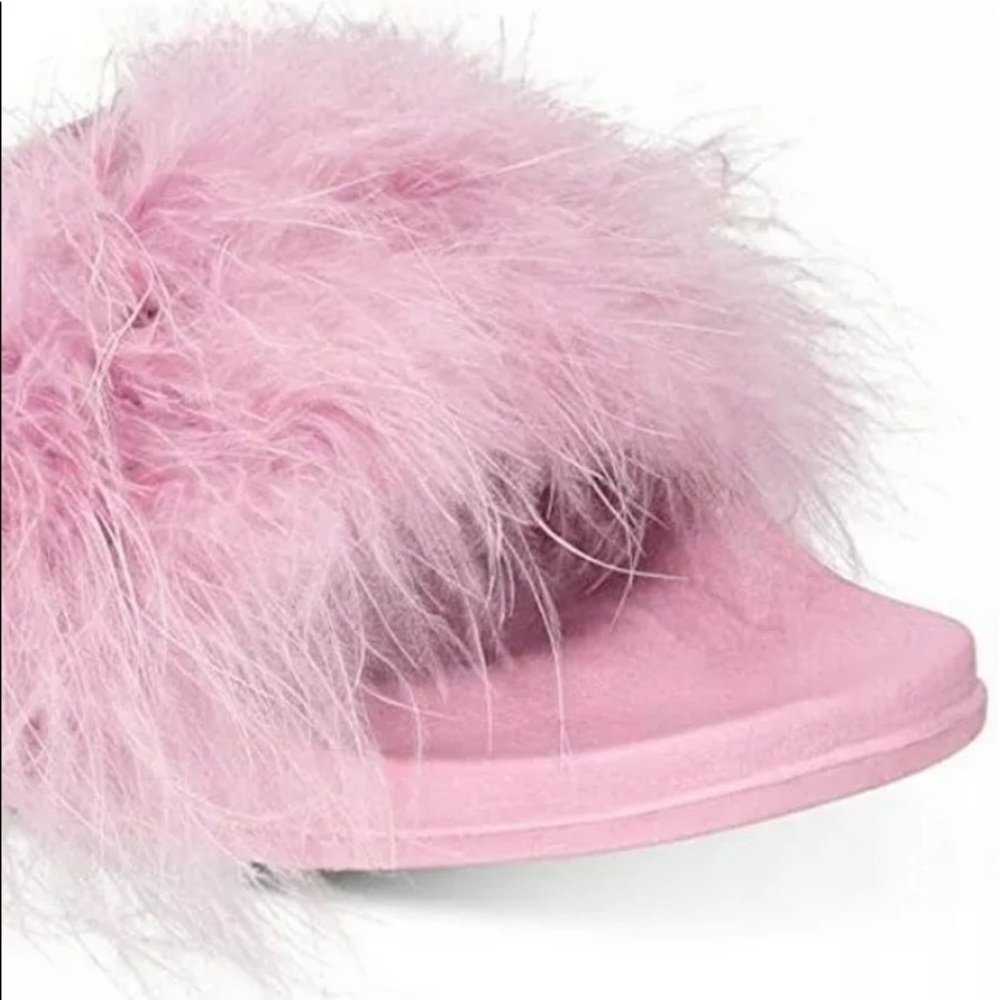 INC NEW Feather Pool Slides Slippers Pink Fluffy